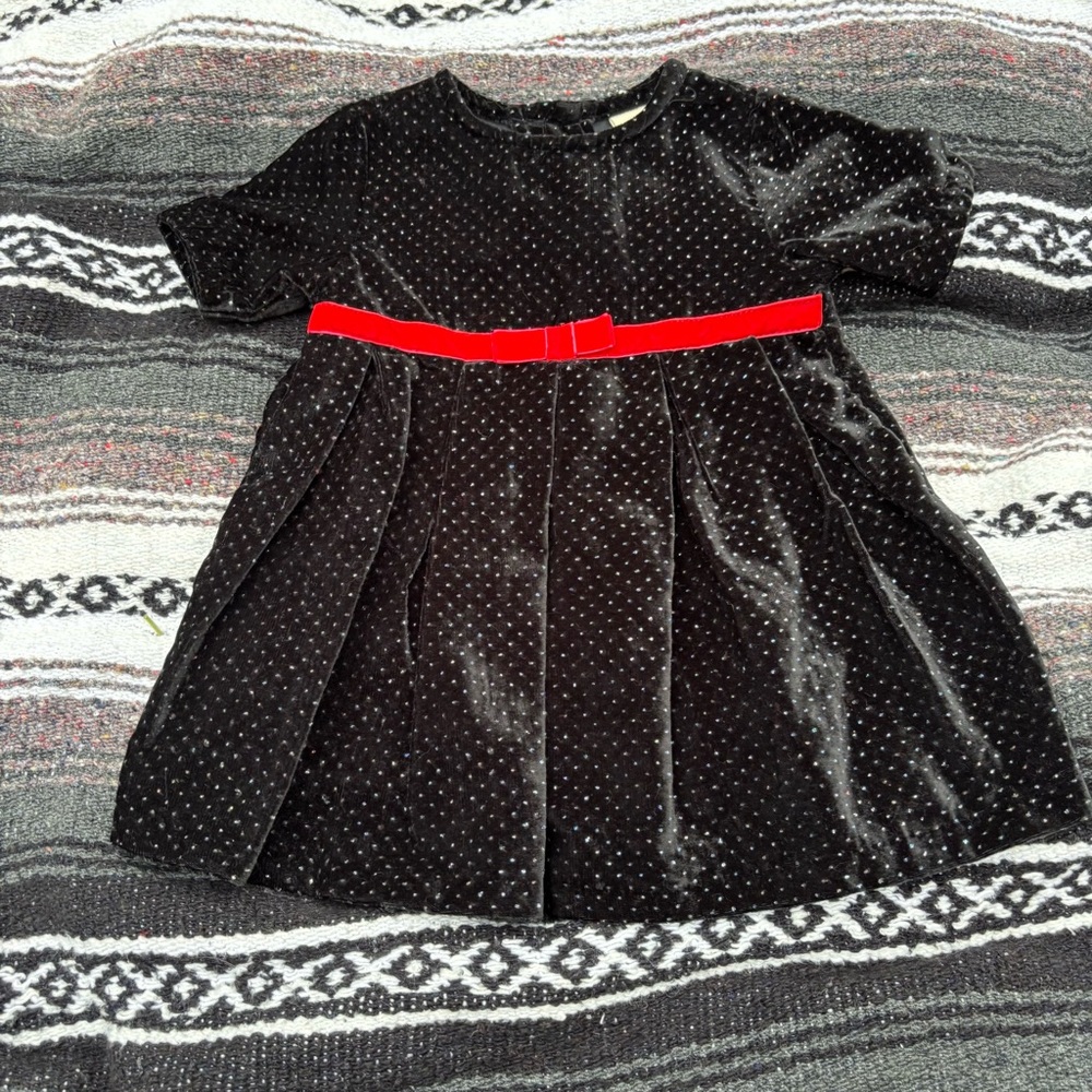VINTAGE Y2K BT KIDS BLACK GLITTER RED BOW DRESS SIZE 24 MONTHS